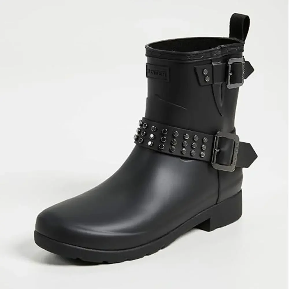 Hunter Boots Women's Refined Stud Biker Boot Black Size US 8